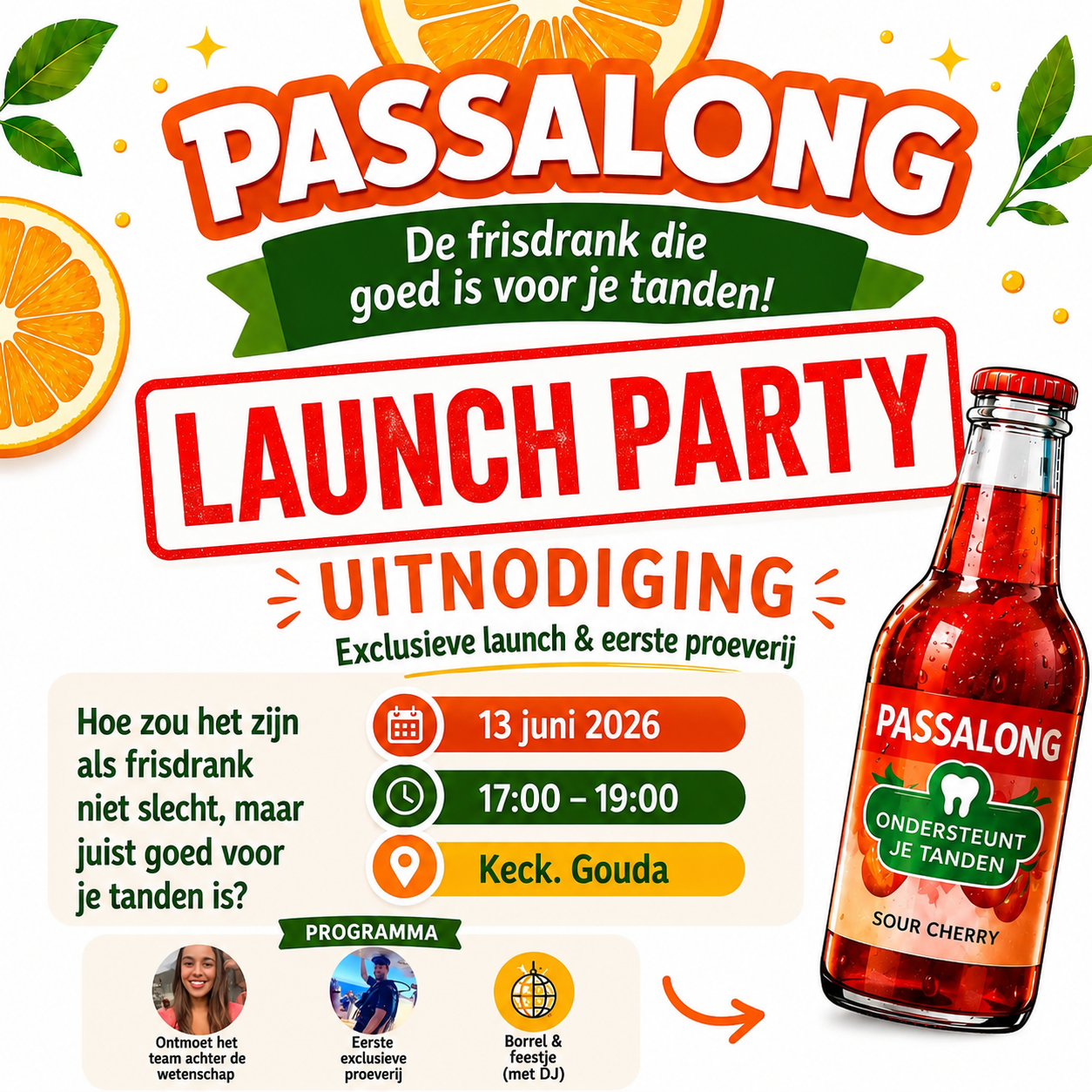 Passalong Launch Party uitnodiging — 13 juni 2026, 17:00-19:00, Keck. Gouda